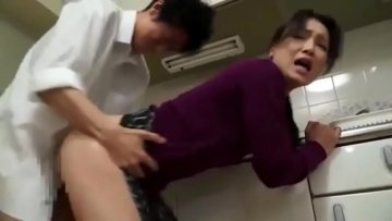 Busty thin Thin Japanese girl with hairy cunt kitchen