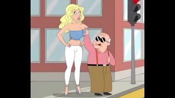 Sexy blonde touched huge breasts perverted grandfather