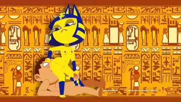 Egyptian characters have oral fuck inside pyramid